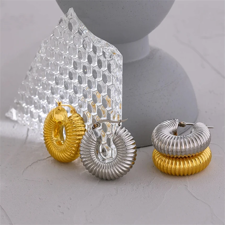 316L Stainless Steel Retro Simplicity Geometry C-Shape Screw Thread Earrings Fashion High Jewelry SAE1077