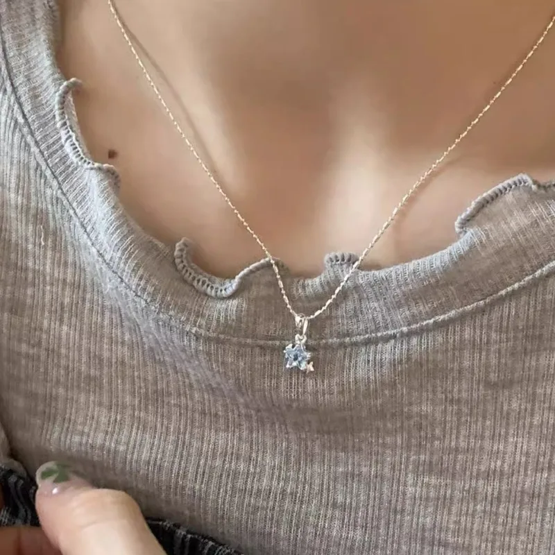 Niche Design 925 Sterling Silver Blue Star Necklace for Women New Versatile Light Luxury Niche High-end Collarbone Chain Jewelry