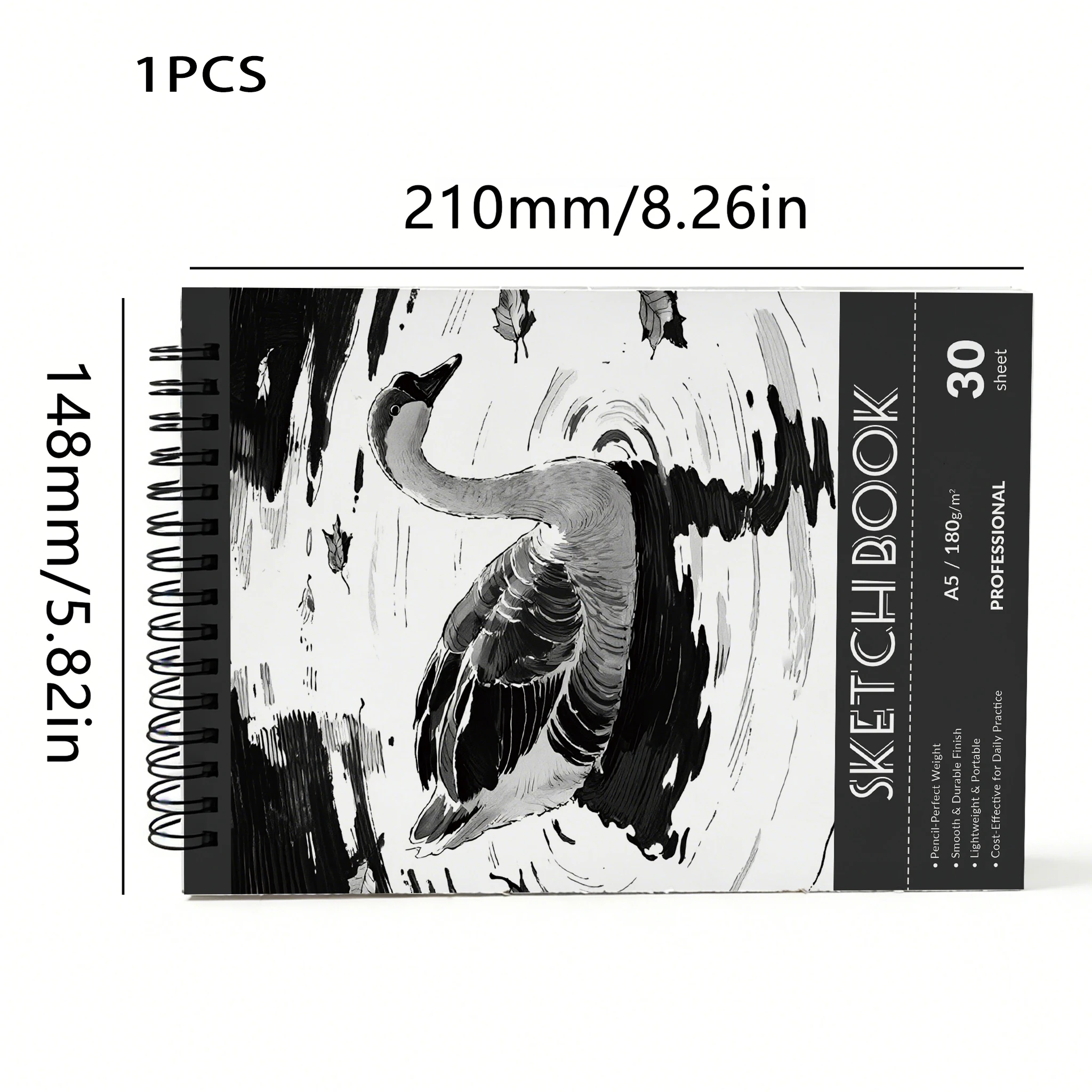 A5 Spiral Bound Sketchbook, 180gsm Acid-Free Smooth Art Paper Pad, 30 Sheets Professional Sketching Paper for Drawing, Dood
