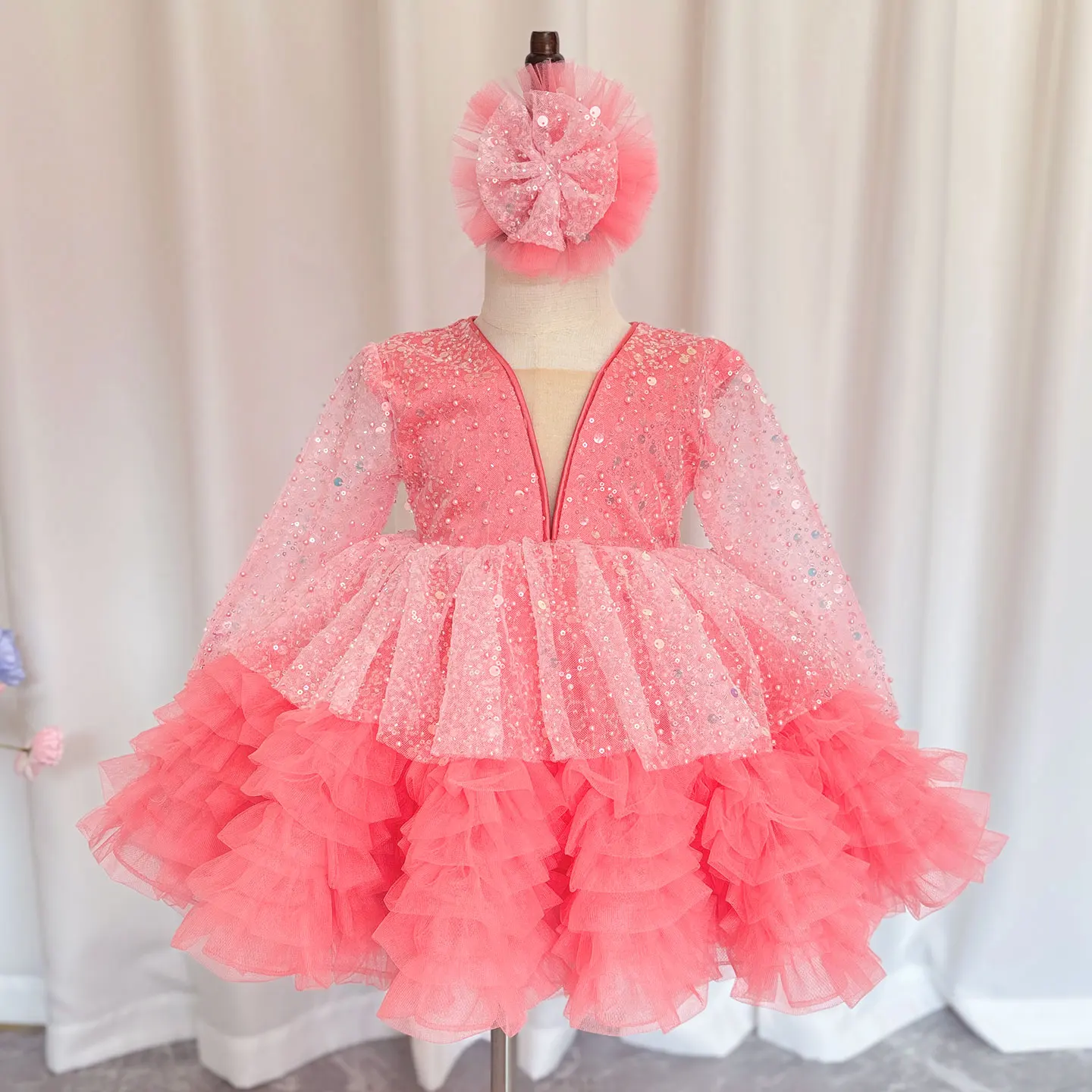 Jill Wish-vestido árabe lila de lujo para niña, lazo con lentejuelas, princesa para bebé, fiesta de boda y cumpleaños, vestido de vacaciones para niño 2025 J152