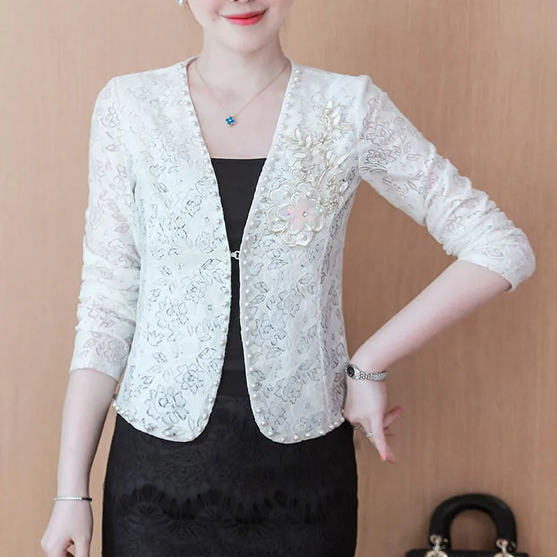 2023 Summer New Long Sleeve Hollow Out Lace Thin Temperament Women\'s Clothing Casual Korean Version Tops Sunscreen Cardigan