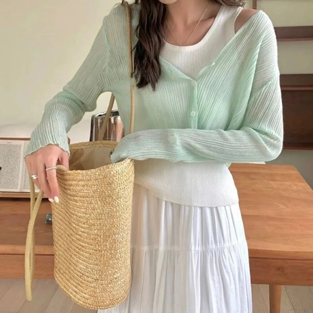 Camisa informal con cuello en V, Top de protección solar, ropa informal diaria, camisa de estilo de manga larga para Club, Top chal con protección solar