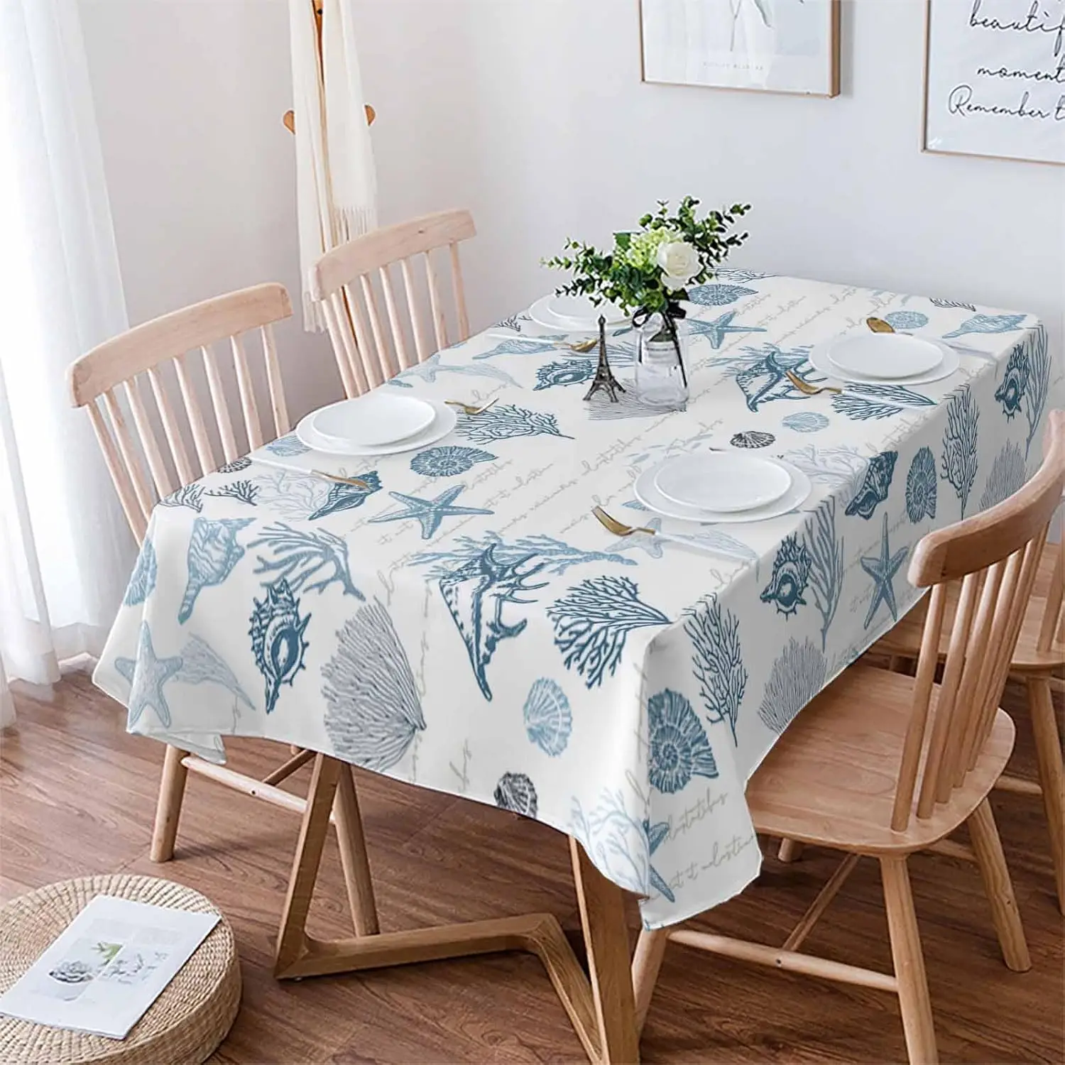 Blue Coastal Starfish Coral Tablecloth Holiday Party Decor Summer Ocean Shell Rectangle Table Cloths Kitchen Dining Table Decor