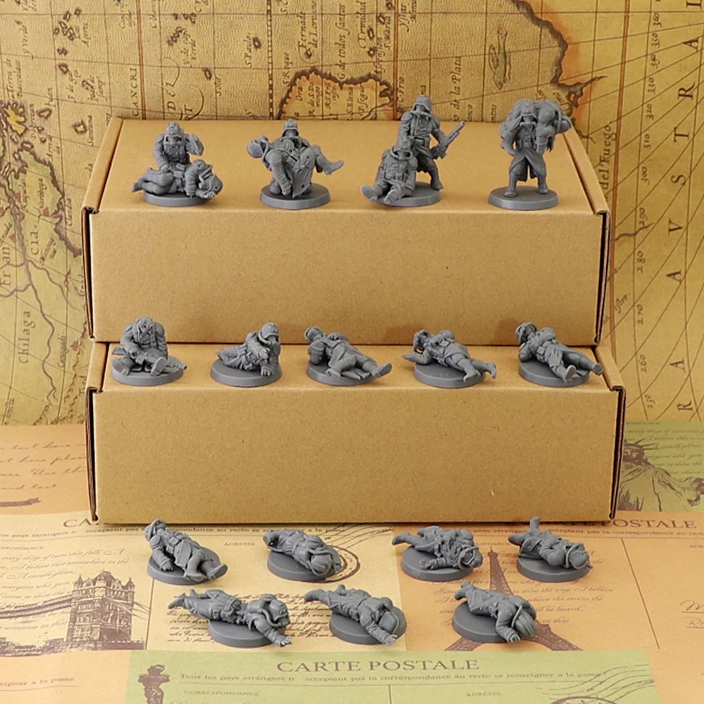16Pcs Unpainted Resin Fallen Trooper Miniatures, Gas Mask Dead Soldiers Tabletop Wargame Casualty Figures