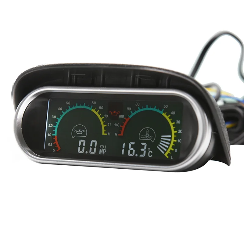 

2 In 1 LCD Universal Car Horizontal Water Temp Gauge Oil Pressure Gauge For 10Mm Sensor