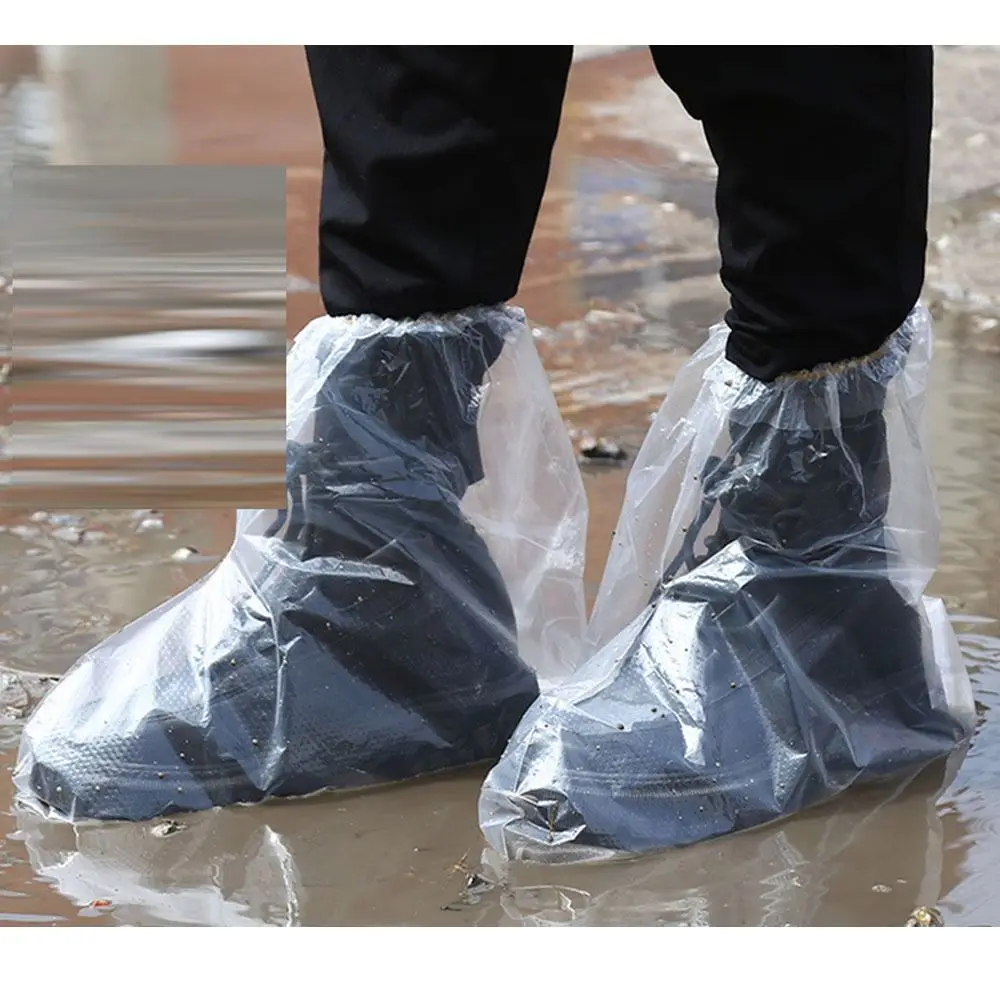 5Pairs Transparent Disposable Shoe Covers Slip-Resistant PE One Size Protector Overshoes Outdoor