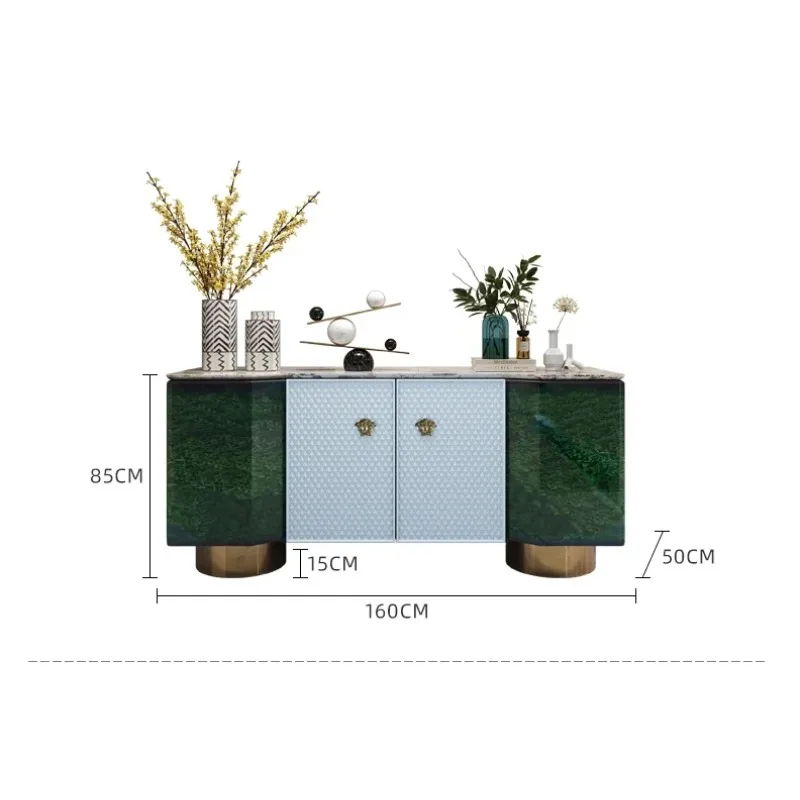 GZ-6  light luxury dining side cabinet emerald green storage cabinet villa model room luxury stone entrance cabinet