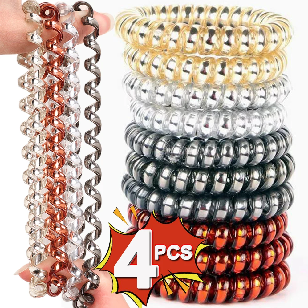 

4pcs Multicolor Elastic Rubber Bands Spiral Shape Ponytail Hair Ties Gum Rubber Band Hair Rope Telephone Wire Hair Accessories
