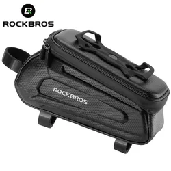 ROCKBROS Bicycle Bag Front Phone Bag Hard Shell Cell Bike Phone Holder Touch Screen Waterproof Front Frame Cycling Bag