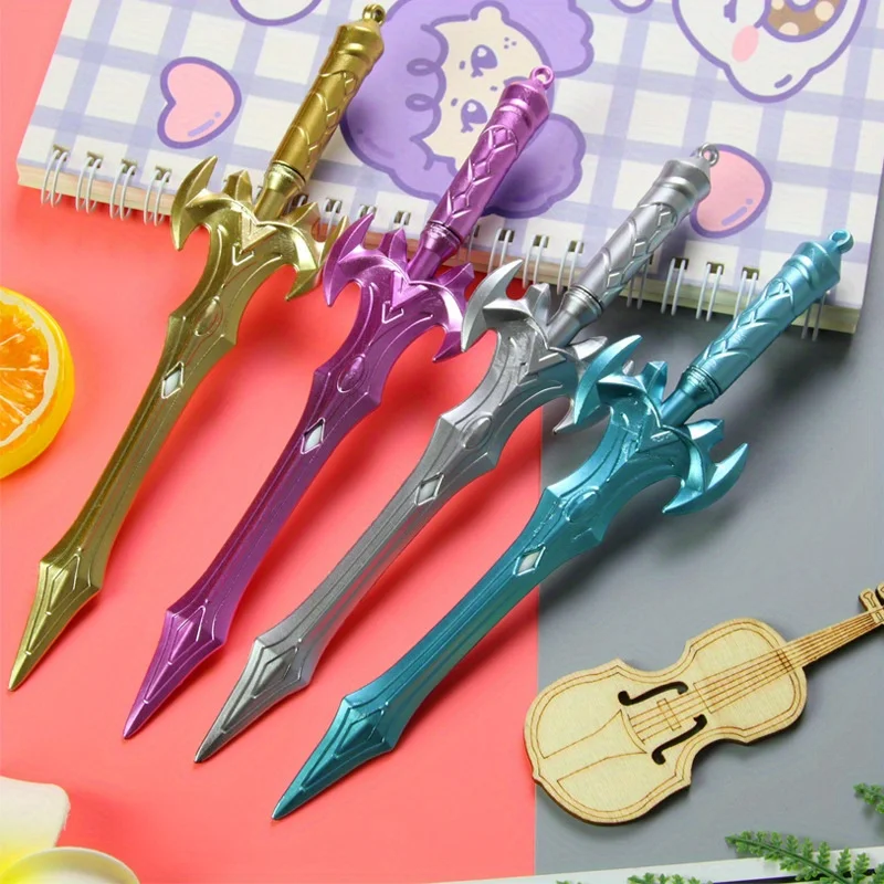 Pack of 4/7 Gel Pens in Random Colors, 0.5 Mm, Designed to Look Like Anime Swords, Perfect for Creative Gifts and Back-To-School Items, Suitable for Journaling, Vintage Font Decoration, Artistic Note-Taking, Writing Inspiration, Fan Personalized Signature Pens, Ideal for Use as Birthday Gifts, Office Stationery, School Supplies, Student Prizes, Art and Crafts