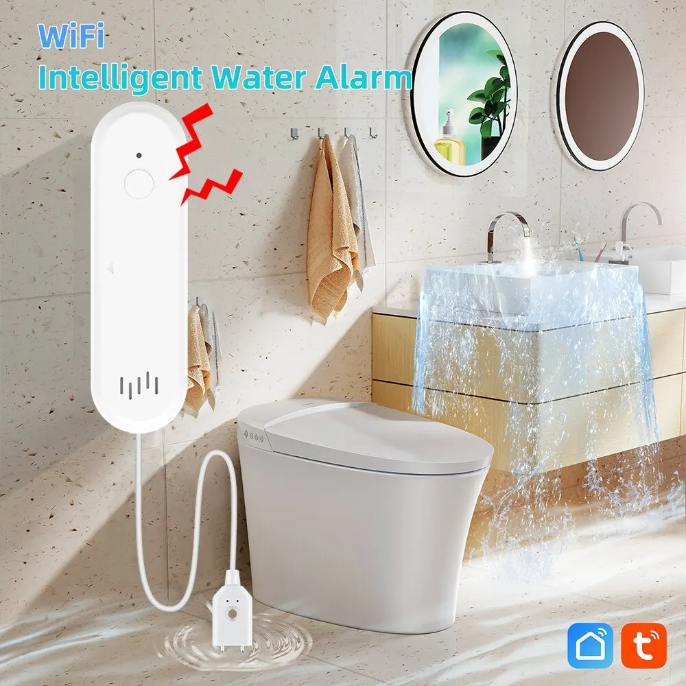 Onenuo Tuya Wifi Slimme Waterleksensor Wateroverloopniveaudetector 80db Geluid Overstroming Lekkage Sensor App Alarm Op Site