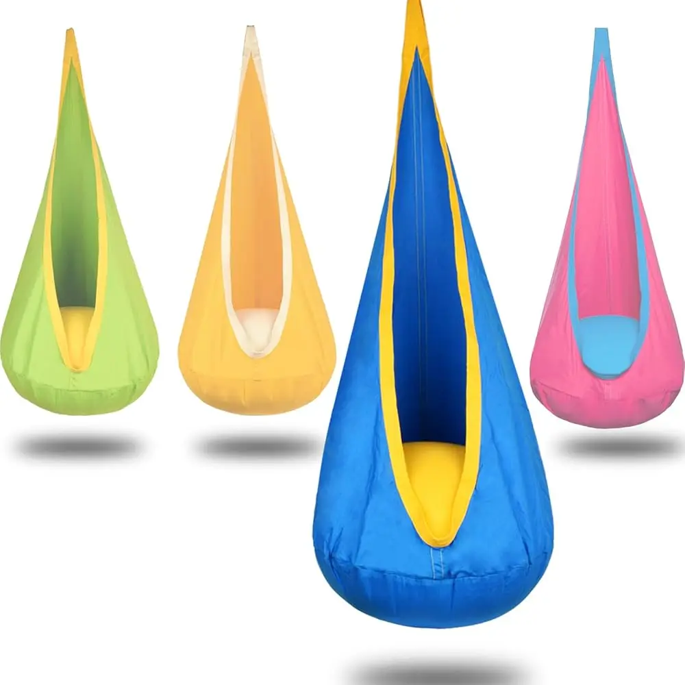 

Kids Pod Swing Hanging Seat Child Hammo Chair Indoor And Outdoor Sensory Swing 100% Cotton Loading Acity 170 Lbs (Blue)