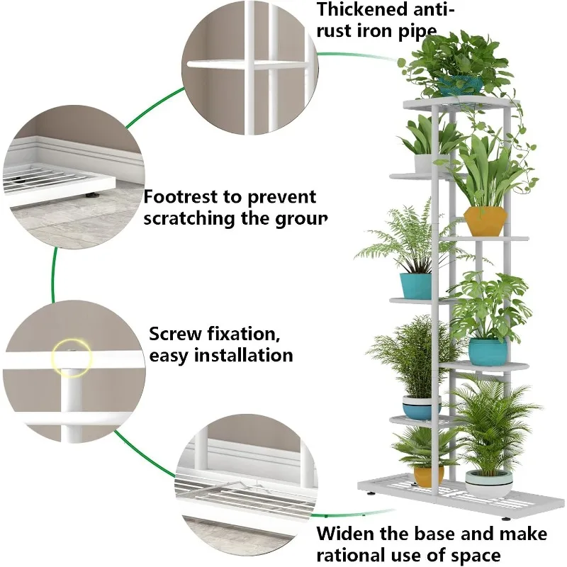 حامل نباتات معدني مكون من 7 طبقات - رف حامل أوعية زهور مكون من 8 أوعية، شاشة زراعة داخلية وخارجية لغرفة المعيشة في الفناء والحديقة والشرفة #6