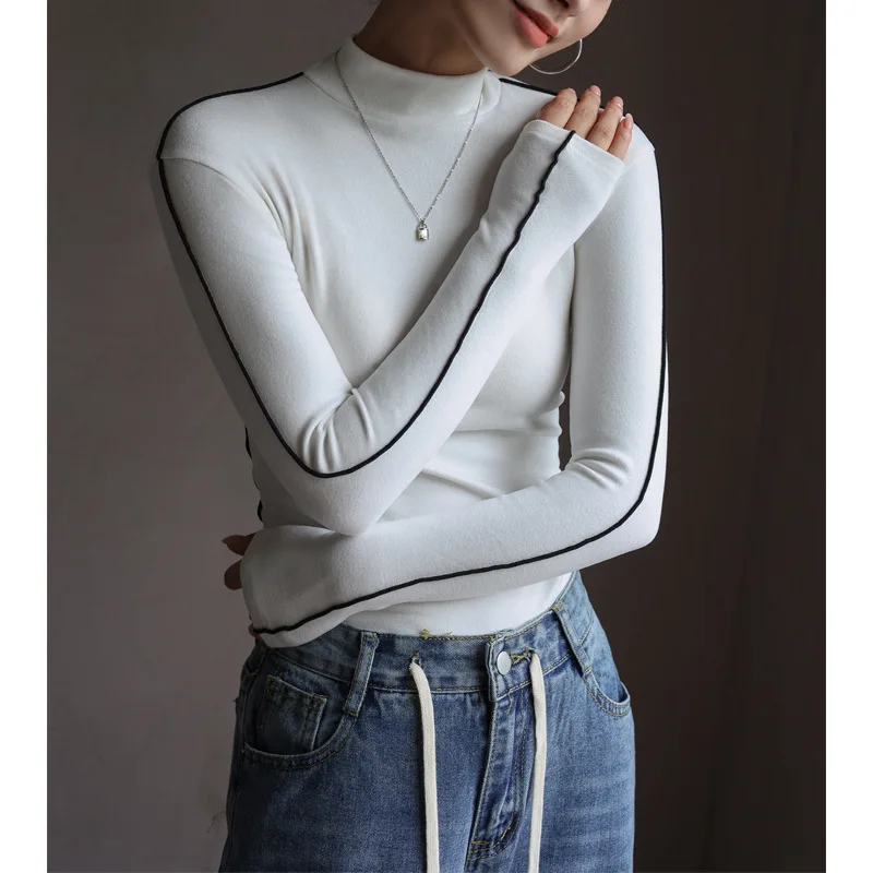 [Cashmere Silk Protein Top] Half high collar German velvet bottoming shirt for women in autumn and winter with slim long sleeves