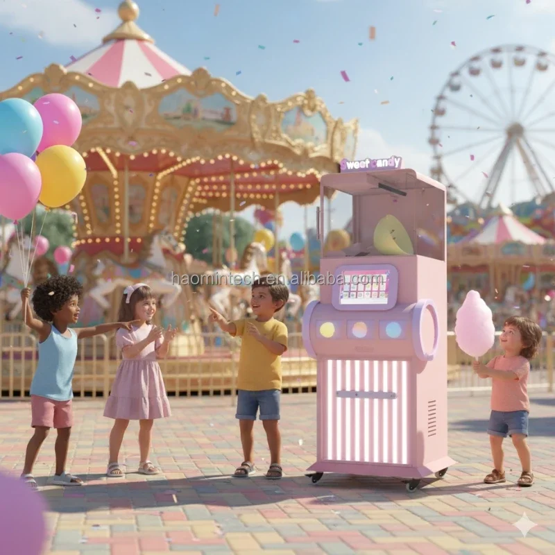 Full Automatic Cotton Candy Vending Machine, 18 Flower Shapes Candy Floss Maker for Park