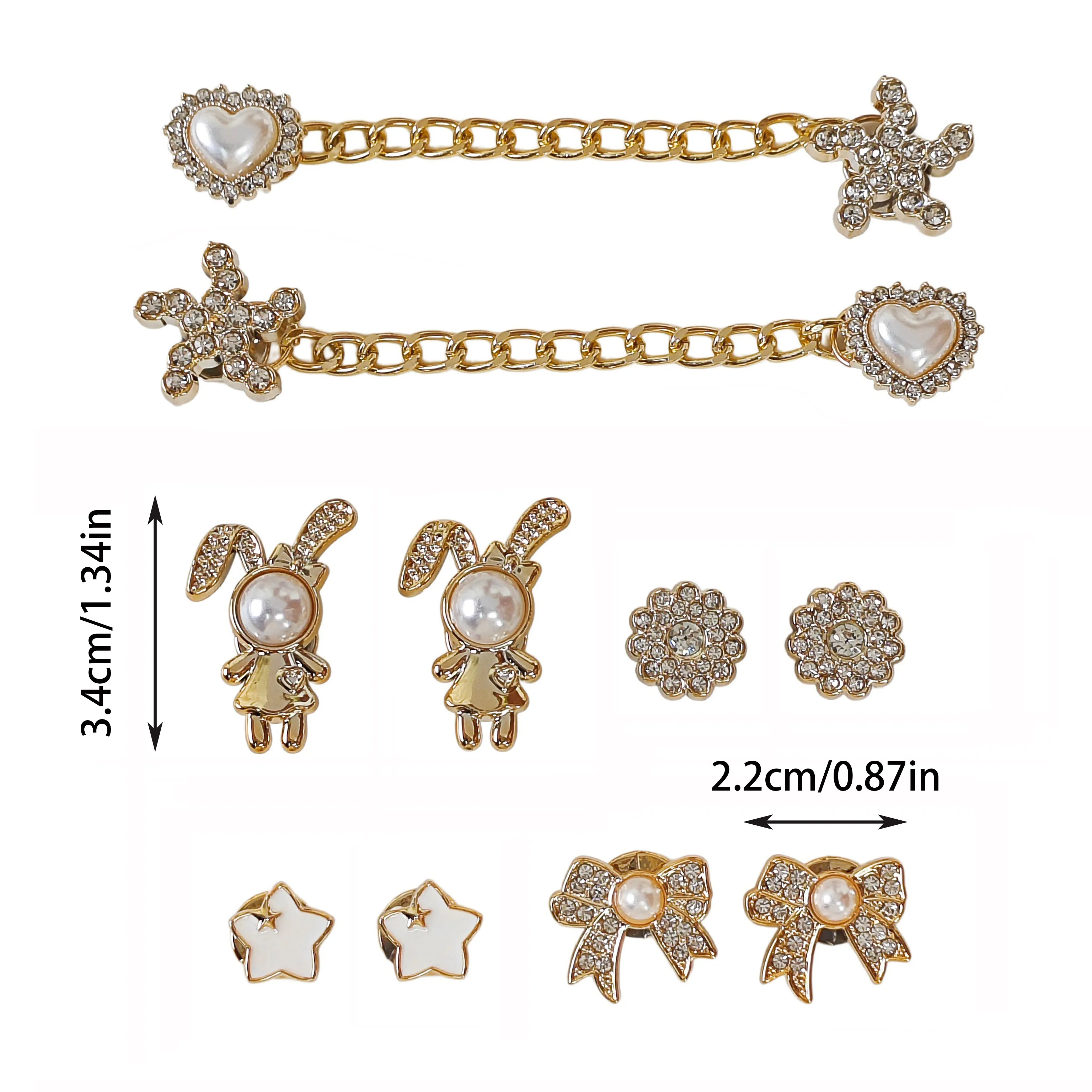 10Pcs DIY Shoe Decoration Charms Shiny Rabbit, Bow, Star, Flower, Pearl Heart Chain Decorative Buckle Non-Metal Lightweight Material Y2K Fashion Versatile Cute Personality Style for Men and Women Suitable for Eva Beach Shoes, Sandals, Removable Shoe Decoration, Holiday Gift