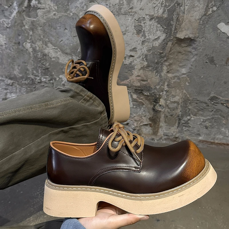 

Классические мужские туфли дерби на толстой подошве, британская повседневная удобная модная брендовая обувь, увеличивающая рост, дизайнерская мужская обувь