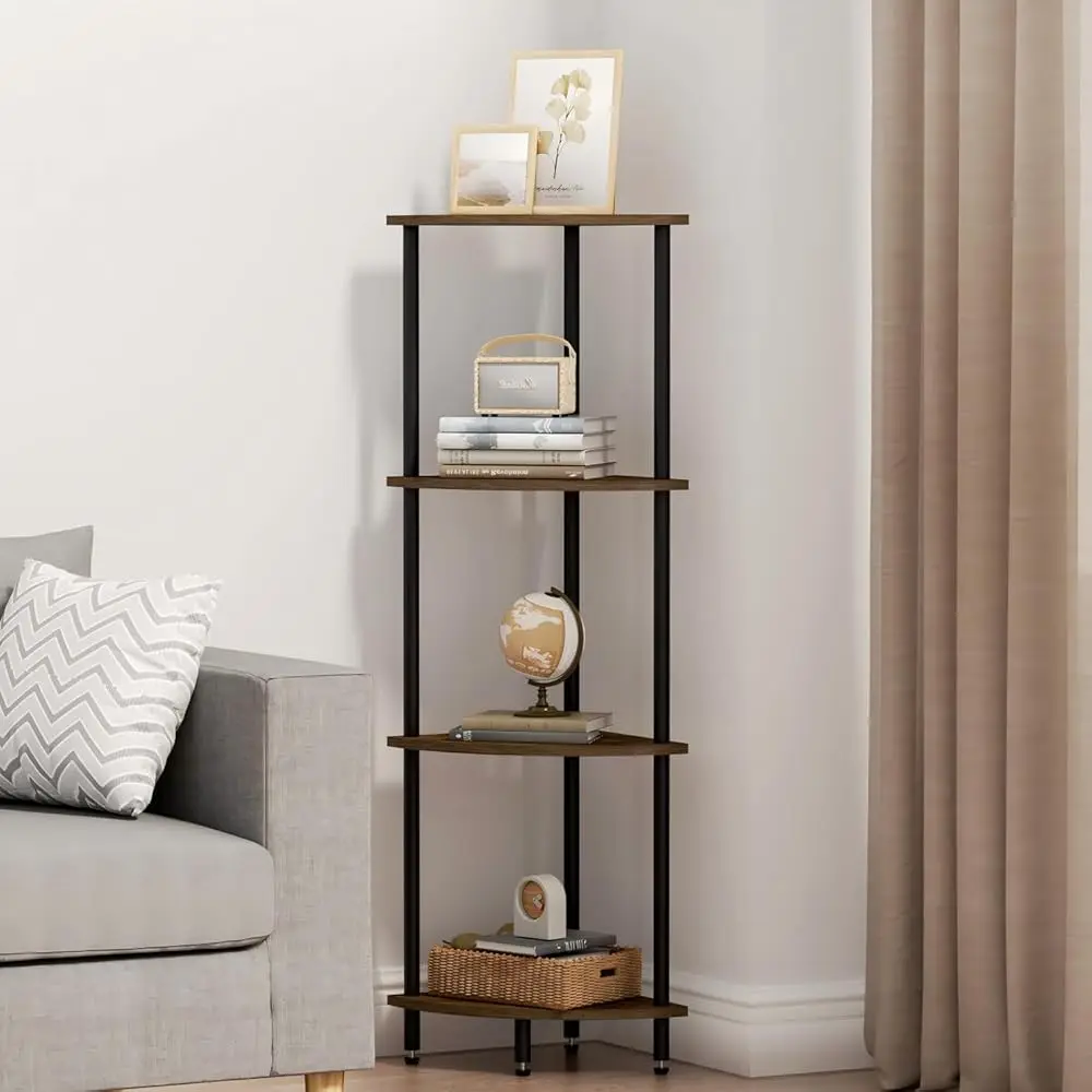 

4 Tier Corner Shelf, Bookcase For Small Spaces, Corner Display Shelf, Plant Stand, Rustic Brown And Black,Suitable For
