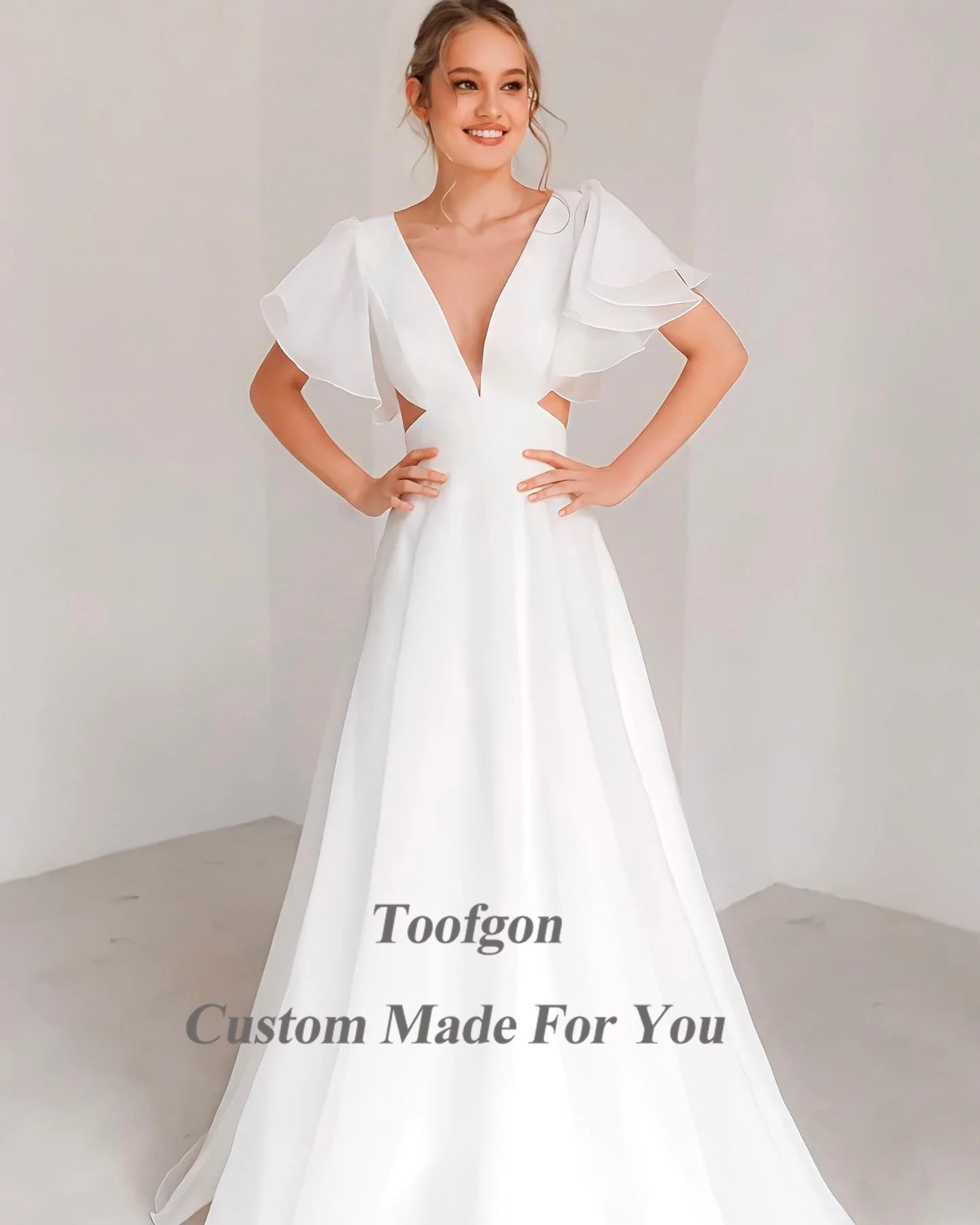 TOOFON-Robe de Mariée en Mousseline de Soie Style Boho, Décolmétrage en V Profond, Manches Cape, Nministériels d Simple, ixdes Patients, Quelle que soit la Robe de Mariée