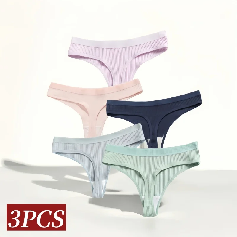 

3Pcs/Set Cotton Panties Sexy Low Waist Thongs Women Sport Bikini G-string Female Underpants Solid Color Comfort Lingerie M-XXL