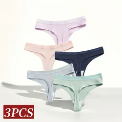 3Pcs/Set Cotton Panties Sexy Low Waist Thongs Women Sport Bikini G-string Female Underpants Solid Color Comfort Lingerie M-XXL