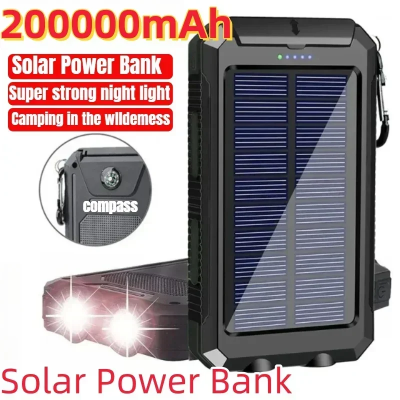 Solar Power Bank 200000mAh Large Capacity Portable Charger Fast Charging External Battery Waterproof PowerBank for Iphone Xiaomi