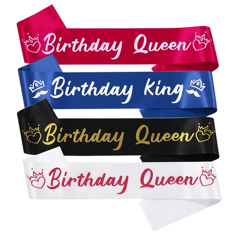 

White Blue Birthday Sash for Kids Party Decoration Children Birthday King Queen Satin Sashes Boy Girl Anniversary Scarf Favors