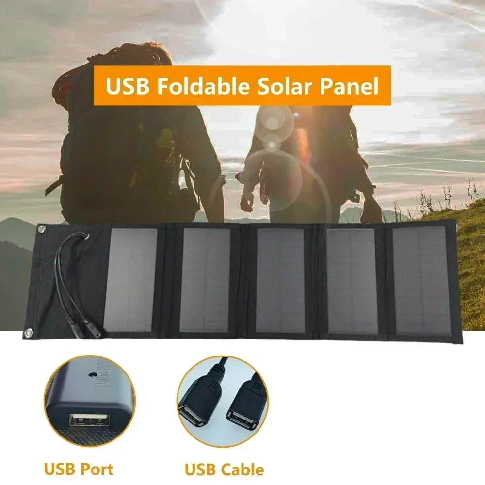 80W Foldable Solar Panel USB 5V DC Full Time Power Bank 5-fold Portable Solar Panels Charger Mobile Power Supply Camping Battery