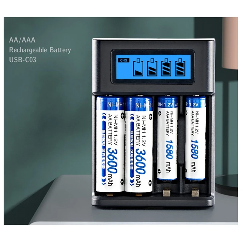 

4-Slot LCD Display Battery Charger Smart USB Charger for 4 AA or AAA Batteries-A09I