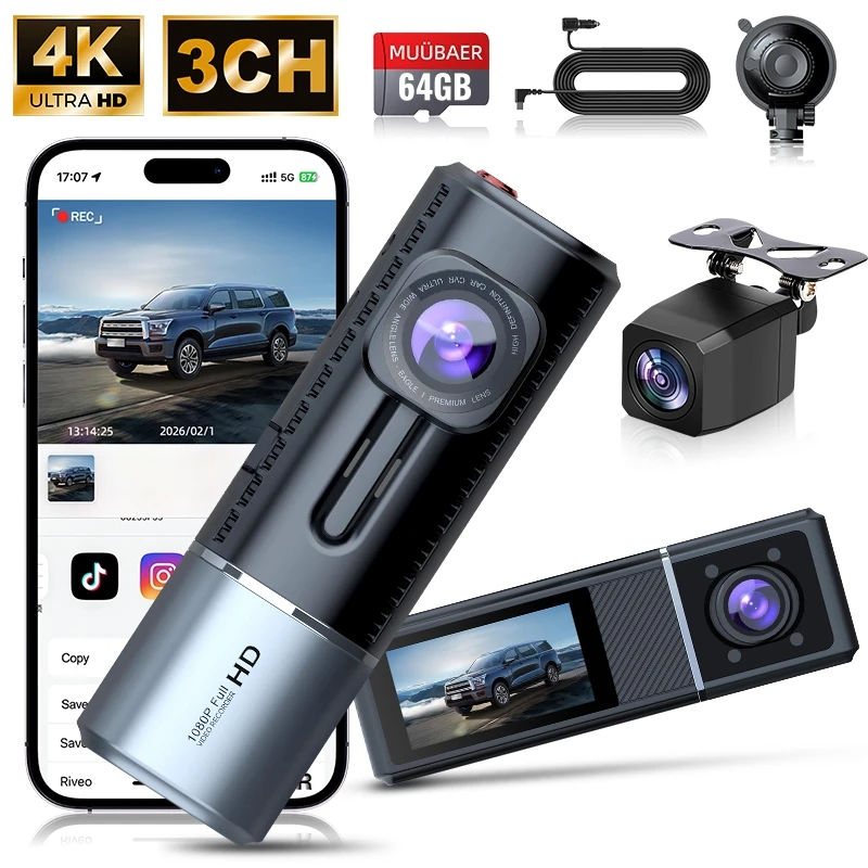 

4K Dash Cam - Upgrade Version with Built-in 5.8Ghz WiFi, ADAS, Enhanced Night Vision, Parking Monitor & Rear Camera Support