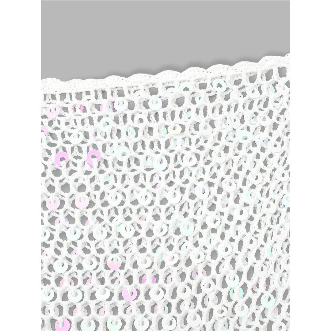 XS - XL Quasten Pailletten Einfarbige Häkel- und Strick-Tunika Strand-Überwurf Strandtop Strandkleidung Damen V8287 – Detail 17