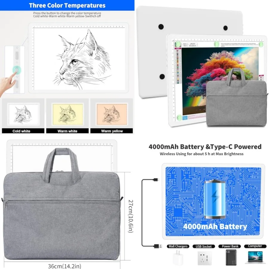 

Rechargeable Light Pad, Magnetic LED Light Board with Physical Button, Super Bright Diamond Art Light Pad, Ultra-Thin Light Box