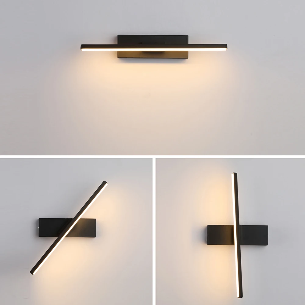 Lampada da parete led applique nera luce calda rotante