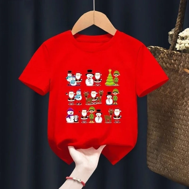 2025 Christmas Kid T Shirt Fashion Merry Christmas Letter-printed Children's T-shirt Short-sleeved Tops for Children Clothes Tee