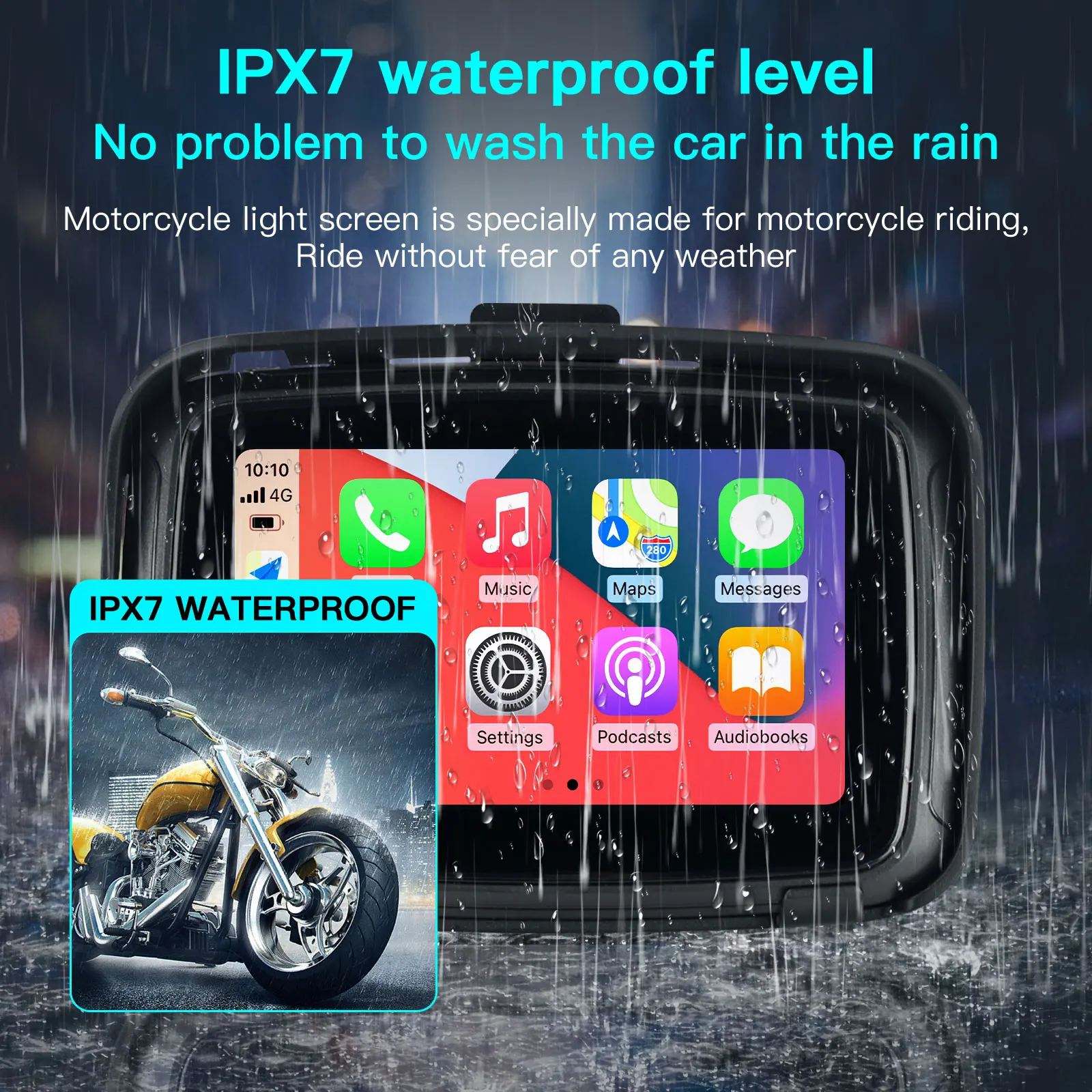 NaviFly 5 inch Portable Motorcycle LCD Display IPX7 Waterproof Monitor For Wireless Apple Carplay Android Auto Moto Car Play