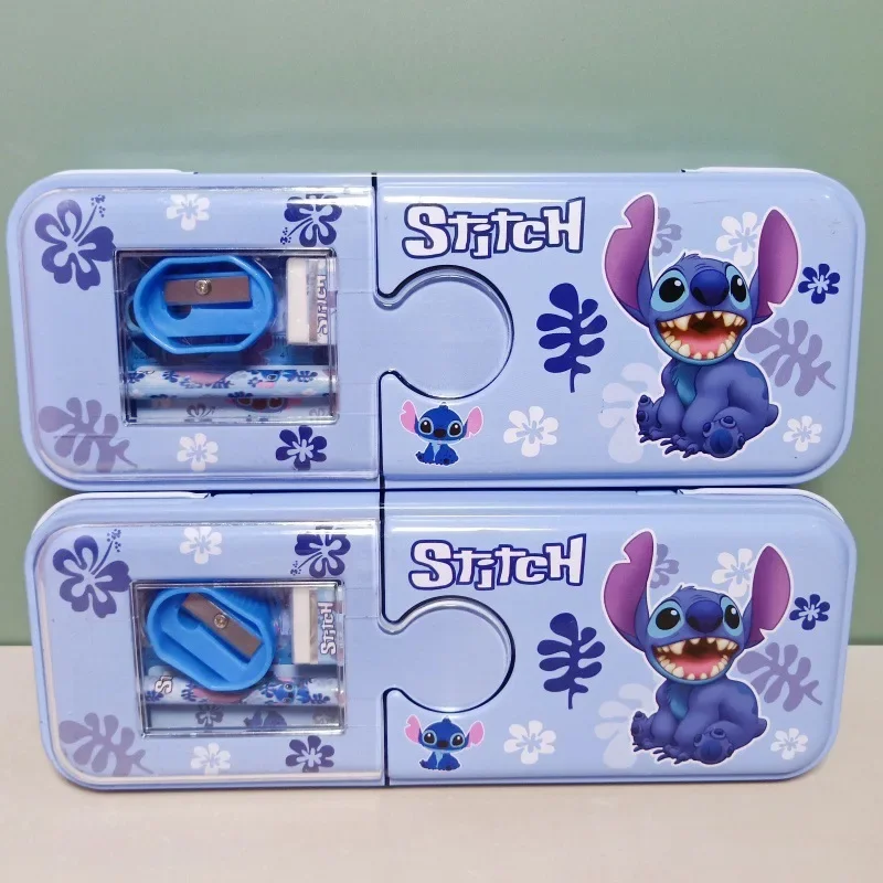 

Disney Anime Stitch Tin Pen Case with Sharpener Pencil Eraser Ruler Set Princess Elsa McQueen Stationery Boys Girls Gifts Prizes