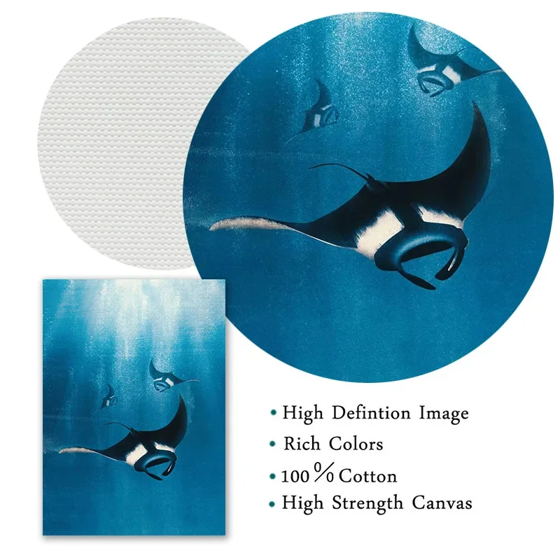 Classical Vintage Giant Creatures In The Ocean Canvas Painting Wall Decor Manta Ray Turtle Whale Shark Art Poster Print Picture