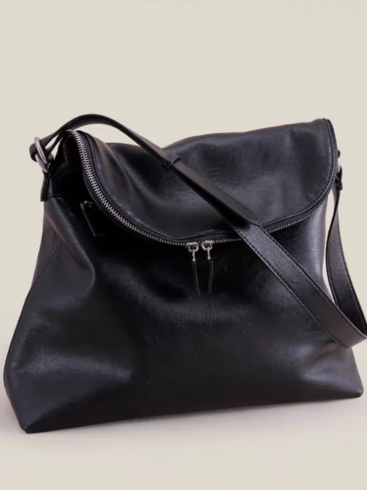 Black Fashion Simple Genuine Leather Women Bag\Handbag Real Leather Lady Underarm Shoulder Commuter Crossbody Bag Big