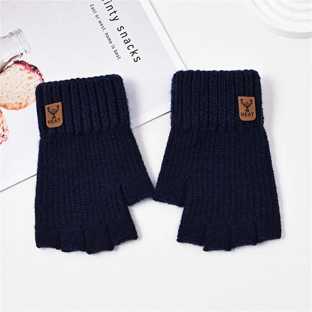 Fashion Knitting Warm Gloves Thicken Solid Color Knitted Mittens Elastic Touch Screen Half Finger Gloves for Autumn Winter