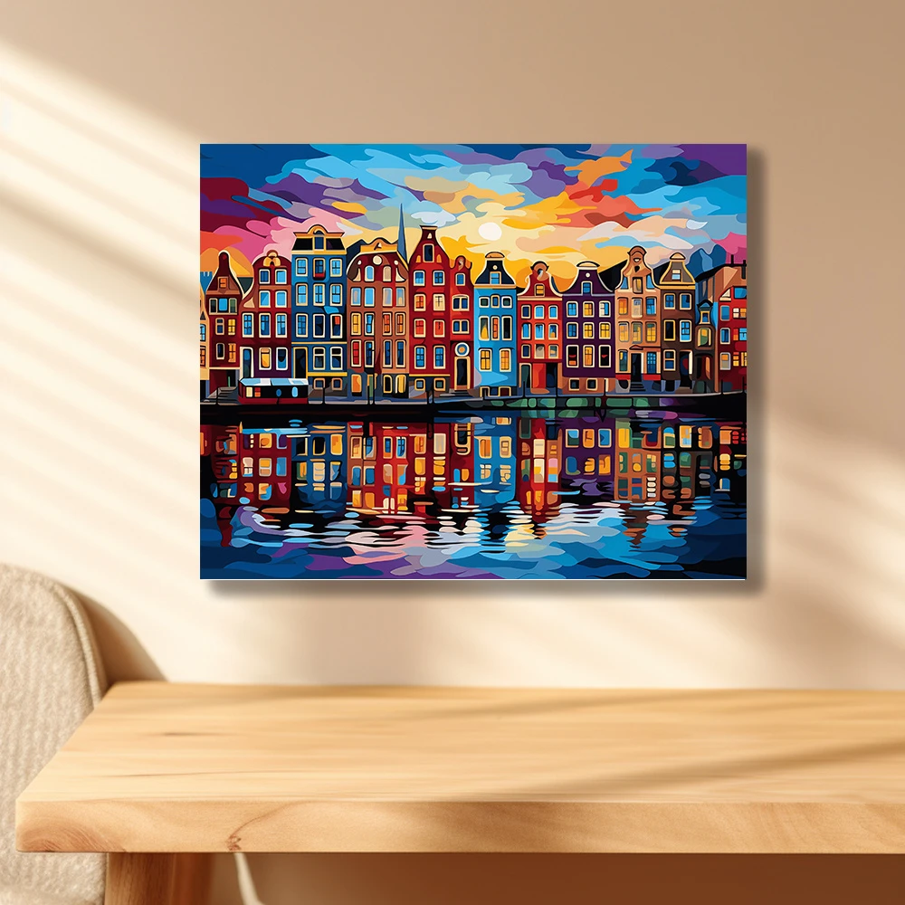 500/1000/1200/2000 PCS Jigsaw Puzzles Scenery Riverbank Colorful House Reflection Family Activity Games for Bedroom Home Decor