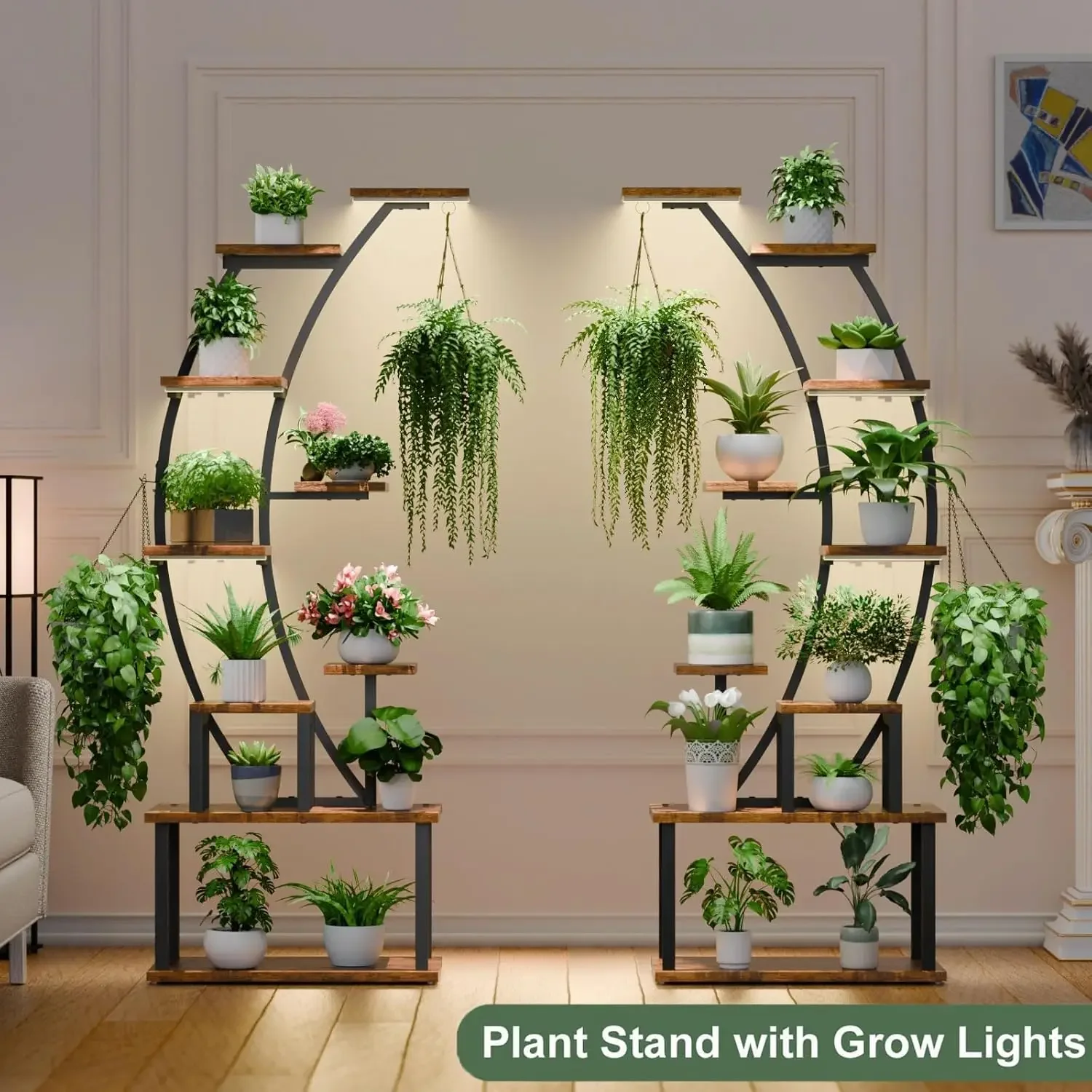 Plant Stand Indoor with Grow Lights, 9 Tiered Metal Plant Shelf, 64