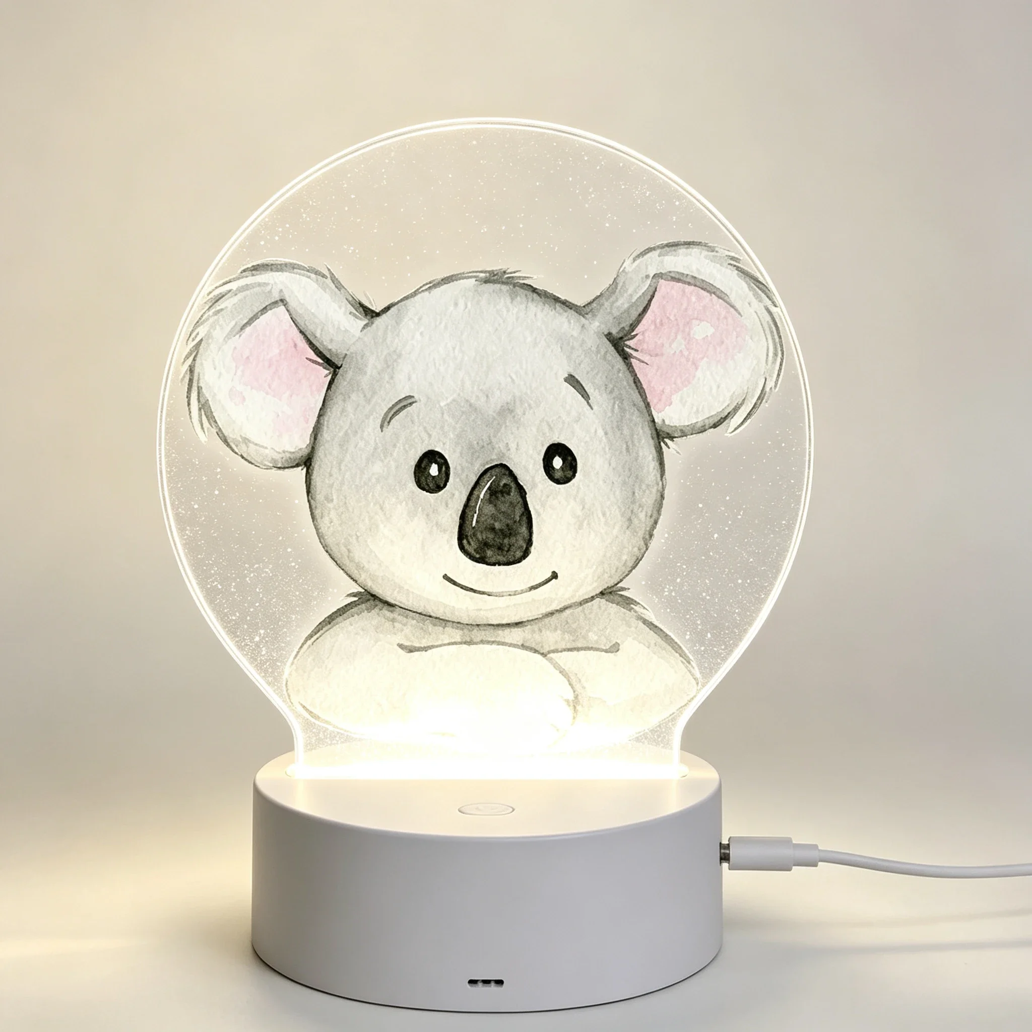 Watercolor Hand Drawn Koala Acrylic 3D Night Light Bedroom Decor Lamp，Minimalist Animal Watercolor Pattern Acrylic Illusion Lamp Children Gift Light