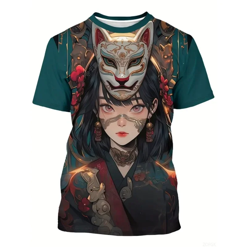 3D Print Mysterious Girl T Shirt For Men Fun Colorful Cartoon Pattern T-Shirts Summer Street O-Neck Short Sleeve Tees Loose Tops