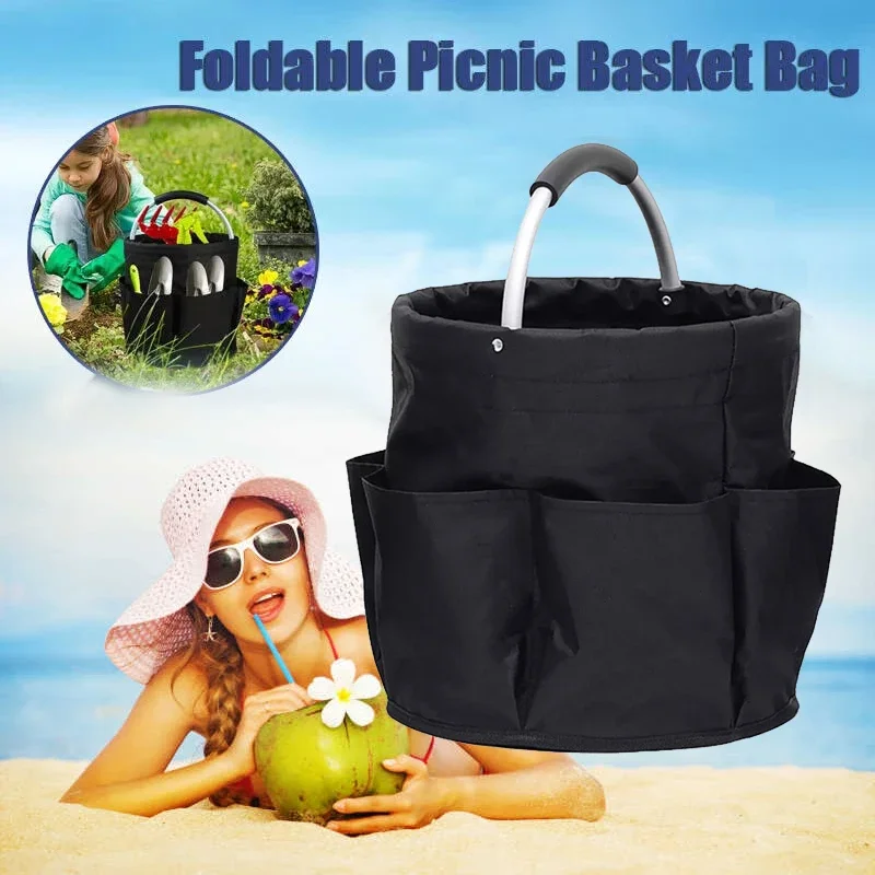 17L Portable Foldable Picnic Basket Multifunctional Storage Wash Bag Shopping Basket Cleaning Tool Bag with Handle