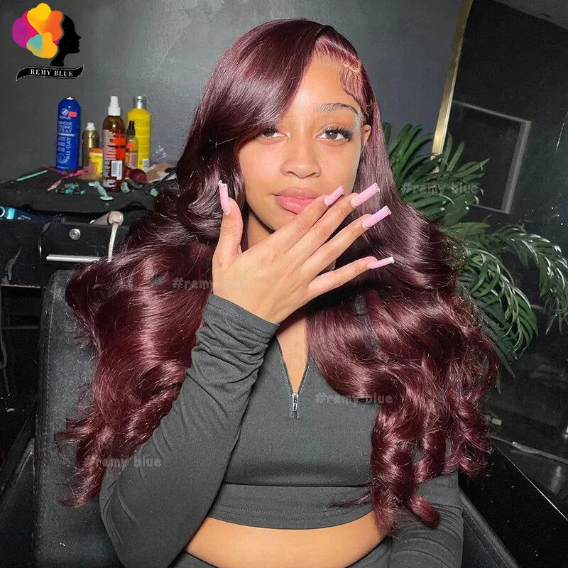 Burgundy Body Wave Hd Lace Frontal Human Hair Wig For Women Glueless 99j Lace Front Brazilian Human Hair Wigs On Sale Clearance