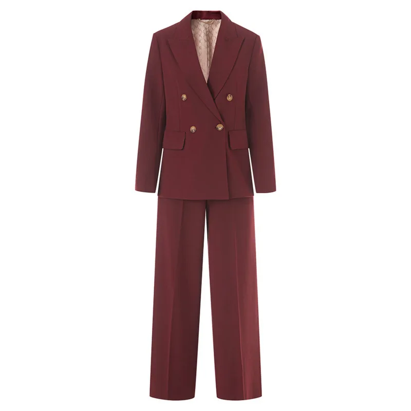 LEOSOXS Women Two Piece Suit Sets For Women Lapel Long Sleeves Spliced Double Breasted Blazer Wide Leg Suit Pant Set Female New