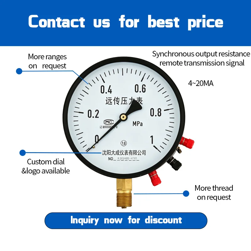 Emote Transmitting Pressure Gauge YTZ-150 0-600bar 1/2NPT Thread 4-20mA Optional 1 Year Warranty