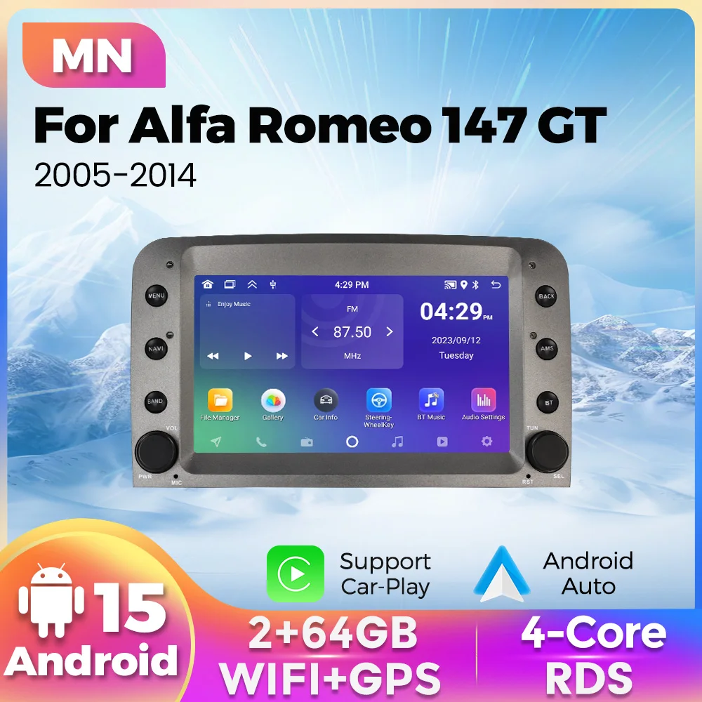 Android 15 Carplay Car Radio for Alfa Romeo 147 GT 2005-2014 GPS Navigation Multimedia Video Player Automotive Monitor Autoradio