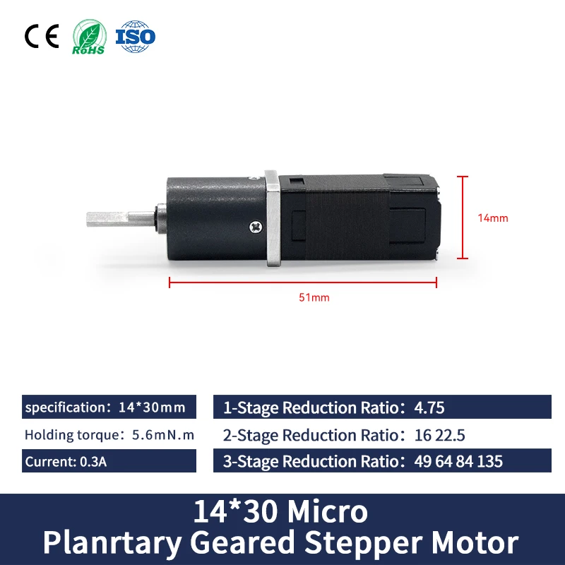 UMOT NEMA 6 Ratio 1:4.75/1:16/1:22.5/1:49/1:64/1:84/1:135/1:224/1:304 High Precision Two-phase 4-wire 14mm Hybrid Stepper Motor