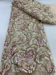 ドレス用手作りビーズのレース生地,ナイジェリアのキラキラ,ビーズの刺embroidery,アフリカとフランス,高品質,2024